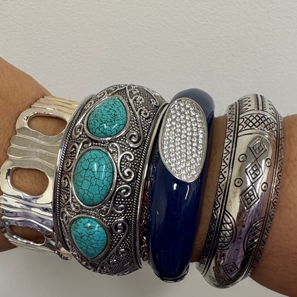 Silver and Turquoise Bracelet Set - Picture 2 of 7